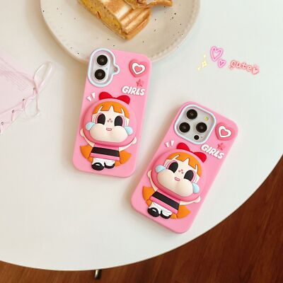 For iPhone 11 12 13 14 15 16 3D Cute Powerpuff Girls Shockproof Kickstand Case