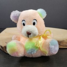 Vintage Carnival Prize Rainbow Bear A-1 Novelty Co Plush Peach Stuffed Animal
