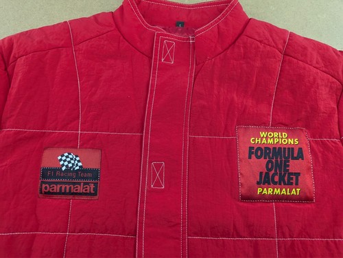 Vintage Parmalat F1 Racing Mens Jacket Small Red Formula 1 Resin Coated - Picture 3 of 9