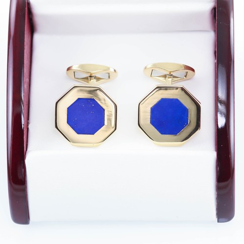 HIGH END! W.DEUTSCHLAND EDELSTEIN LAPIS MANSCHETTENKNÖPFE MASSIV 18K GELBGOLD - Bild 4 von 7