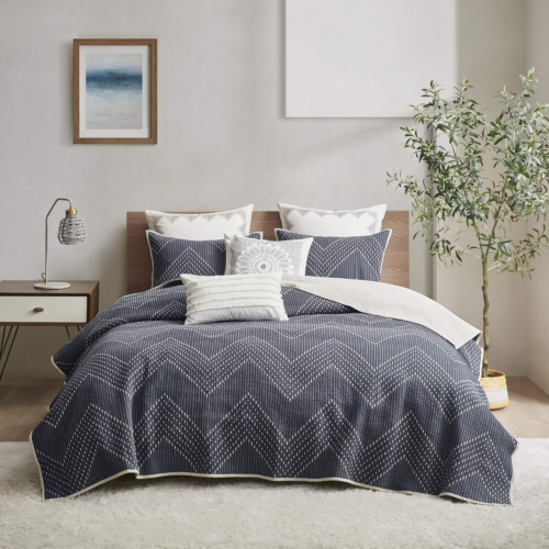 Reversible Cotton Quilt Set - Trendy Chevron Design Summer Cover Breathable Cove - Picture 12 of 12