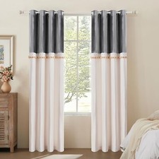 Boho 84 Inches Long Curtains 2 Panels for Living Room Dark Grey Ivory Farmhou...