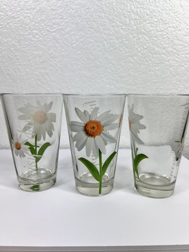 Cerve Italian Glassware Clear Tumblers with Sunflowers/Daisies Set of 5 Vintage - Picture 2 of 12