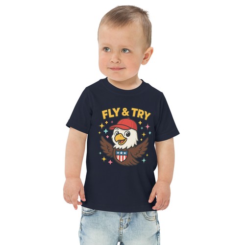 Kids FLY & TRY Cartoon Eagle T-Shirt Jersey – USA Pride Graphic Tee for Toddlers - Picture 4 of 75