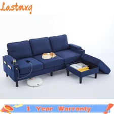 3-Seat Combo Sofa w/ Storage Ottoman,Upholstered Sectional Couch,L Shaped Bench