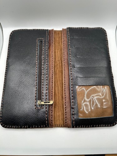 Vintage Wallet Patchwork Handmade Leather Brown Orange 70s MCM Hand Stitched - Picture 3 of 8