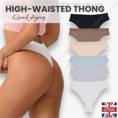 High Waist Thong Seamless Strings Thongs Neutral Invisible Rise Waisted Panties