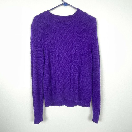 MAGLIONE vintage fatto a mano VIOLA 100% LANA lavorato a mano maglia con cavo caldo inverno accogliente taglia M? - Foto 4 di 11