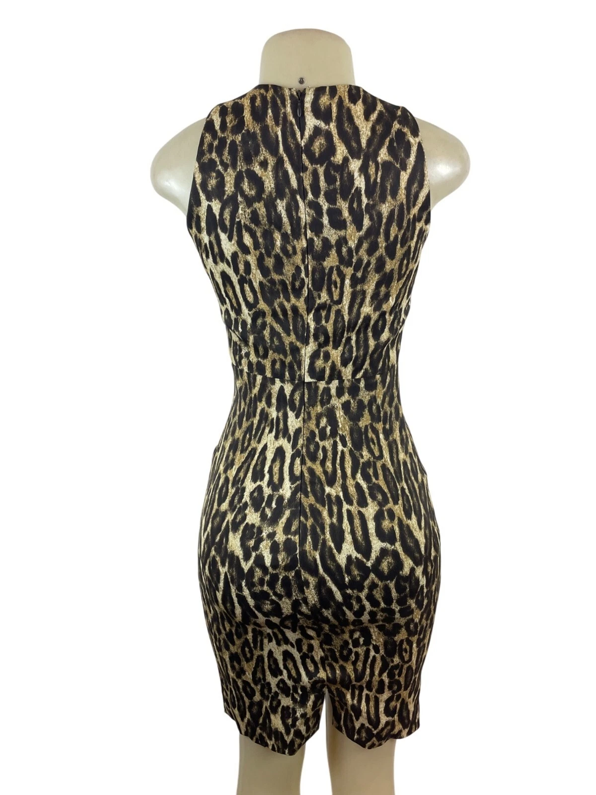 Abito body Michael Kors con stampa leopardata e scollo a V taglia 2 NUOVO