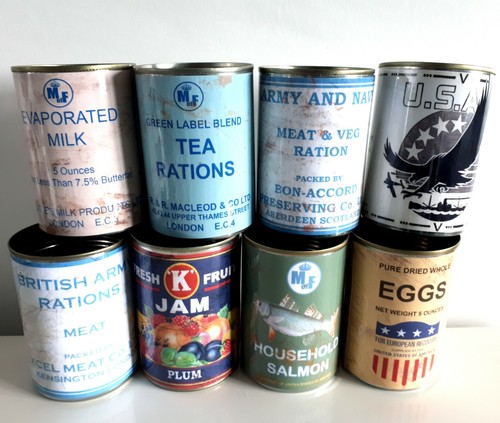 WW II replica vintage ration food tin cans 1940's reenactment storage props - Picture 15 of 30