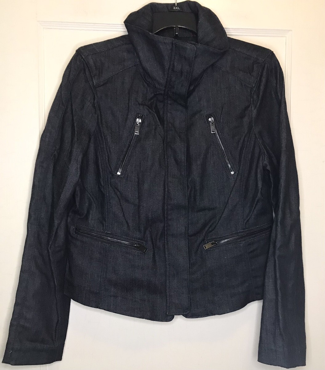 Ann Taylor Size 12 Blue Denim Zipper/Button Collard Zip Pockets