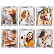 TWING 8x10 Rustic Picture Frames Set of 6 Distressed White Composite Wood Far...