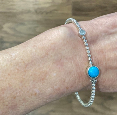 Michael Dawkins Sterling Perlen Granulation Blau Türkis & Mondstein Armreif