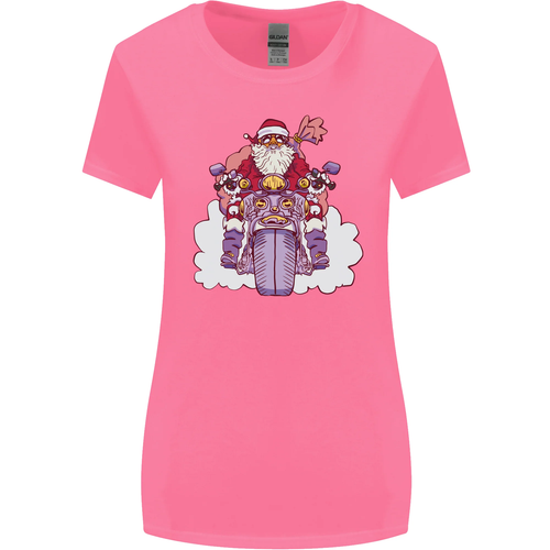 Biker Santa Christmas Motorcycle Motorbike Womens Wider Cut T-Shirt - Picture 45 of 55