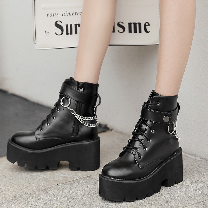 Womens Punk Platform Ankle Boots Chunky 