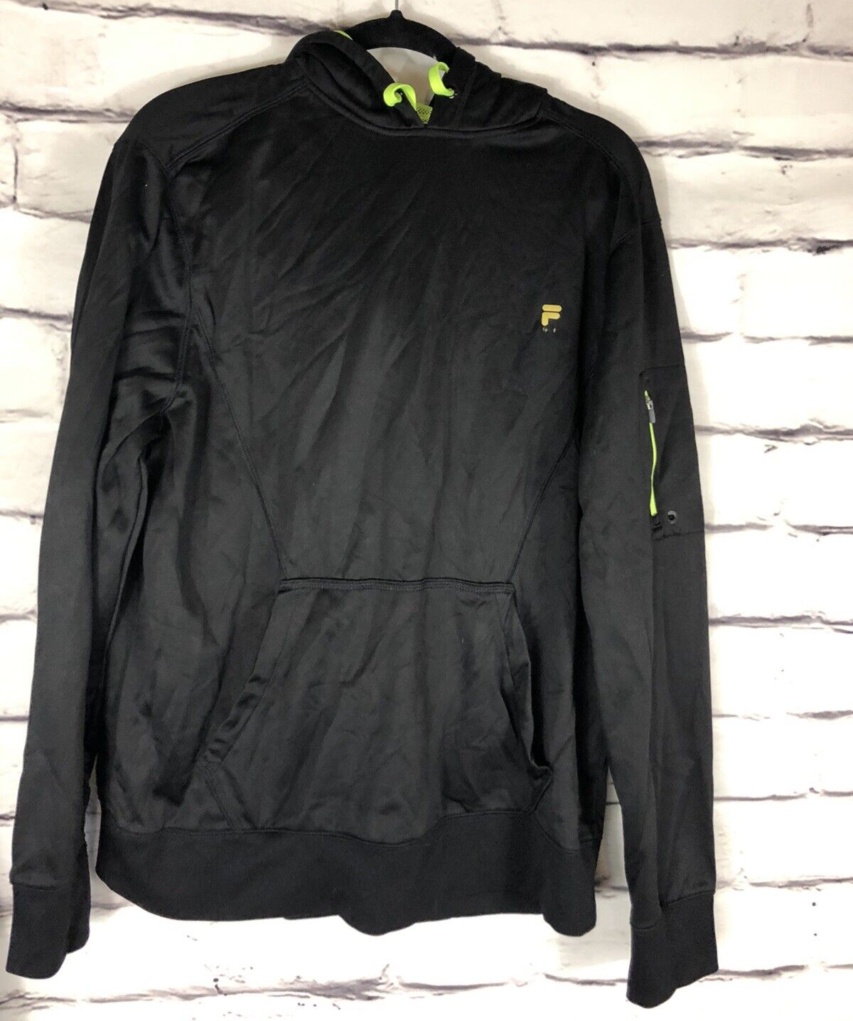 Fila Mens Size L Black Green Long Sleeve Hoodie