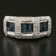 2Ct Baguette Cut Lab-Created London Blue Topaz Eternity Wedding Ring 925 Silver