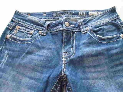 MISS ME Women's Denim Bling Crystals Rhinestones Low Rise Boot Cut Jeans 28 - Picture 5 of 11