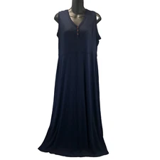 Sostanza Womens Sz XL Navy Blue Sleeveless Knit Midi Dress Poly Rayon Blend