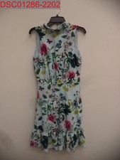 Eliza J Women Blue Floral Butterfly Print Tie Neck Ruffle Dress 8 191899850545