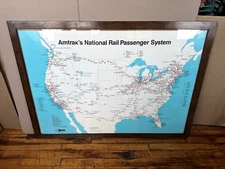 Vintage 1991 Amtrak Passenger Train System United States Map Framed 48"x36" Size