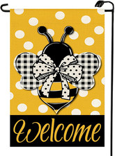 Summer Bee Garden Flag 12X18 Inch Double Sided outside Small Burlap Welcome Bowk
