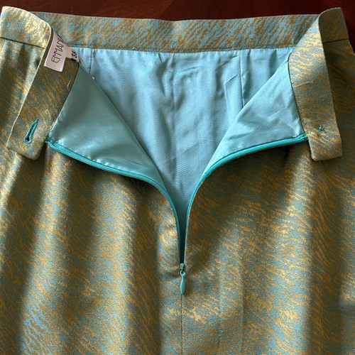 Emmanuelle Khanh Pencil Skirt Gold Turquoise Women's Size FR 38 US Size Small - Picture 5 of 9