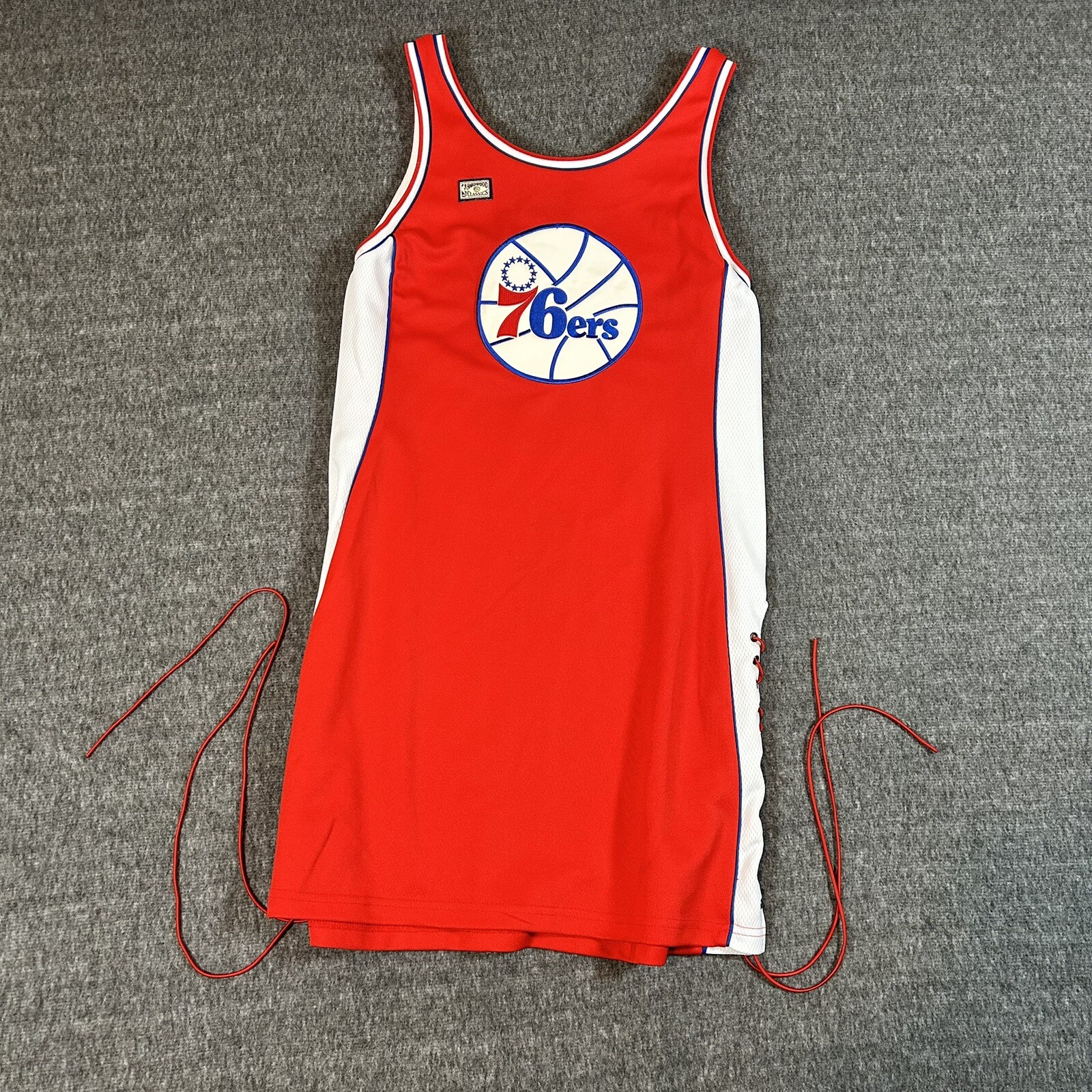 Vintage 76ers Jersey Dress Red Philadelphia NBA Womens Size L Hardwood Classics