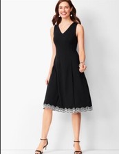 NWT Talbots Embroidered Ponte Fit & Flare Sleeveless Knee Length Black Dress