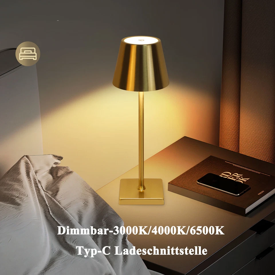 Goldene LED Tischlampe Nachtlicht Dimmbar 3000K/4000K/6500K USB Aufladbar - Bild 2 von 4