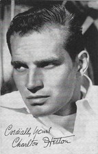 EXHIBIT CO. ARCADE ACTOR CARD EARLY 1950's CHARLTON HESTON!! POPULAR CARD!!