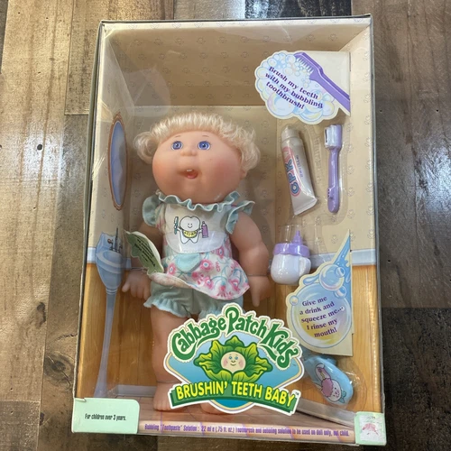 1997 Brushin' Teeth Baby Cabbage Patch Kid New In Box Pink/Blue Outfit Vintage