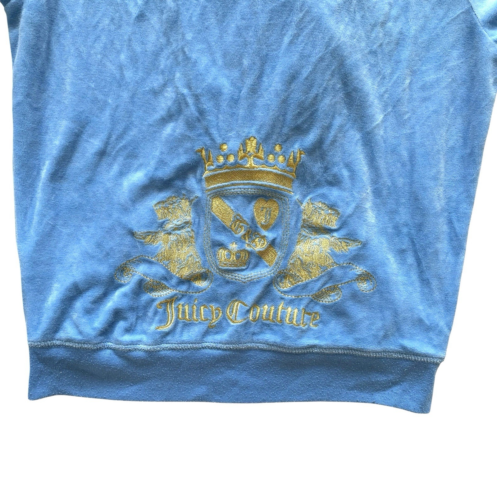 Womens Vintage Pale Blue Velour Hooded Sweatshirt 90s Retro Sportswear Medium image 3