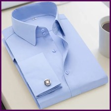 Men Slim Fit French Cuff Dress Shirt Long Sleeve Formal Solid