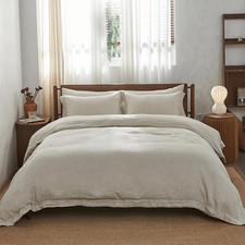 100 Washed Linen Duvet Cover with Embroidered,3 Pieces Soft Farmhouse Comforter