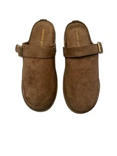 Madden Girl Grahamm Clogs Size 10 Tan Fab Heel Strap Buckle Suede 1" Platform