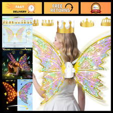 Light-Up Gold Fairy Wings Set for Kids - Sparkling Princess Costume with Wand 