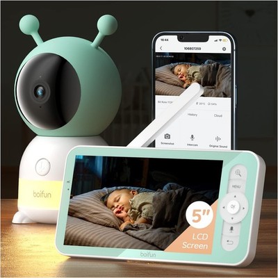BOIFUN 2K3MP 5 Zoll Babyphone mit Kamera PTZ 355°/90°  4X, Geräuschlose Rotation