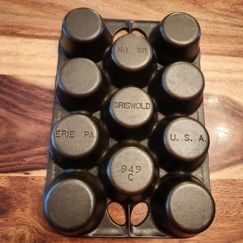 Griswold No. 10 Gem Pop-Over Pan 949C, EPU, c1950s, Restored.