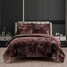Distressed Velvet Comforter Set, 5 Pieces Brown Queen, Distressed Velvet Face an
