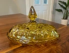 Vintage MCM Amber Glass Oval Butter Dish with Lid Anchor Hocking Fairfield