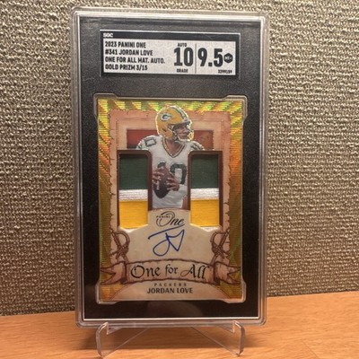 Panini One 2023 Jordan Love One For All Auto Gold /15 #341 Packers SGC 9.5/10