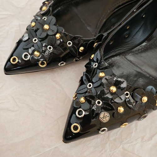 Louis Vuitton Flower Studded Pointed Toe Flat Shoes Black Women's 37 US7 24cm - Picture 3 of 6