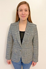 Women s Tweed blazer with a plaid pattern and faux suede details on the elbows