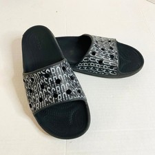 CROCS Black White Logo Slides Comfort Slip On Shoe Sz J 5 Youth/Kids