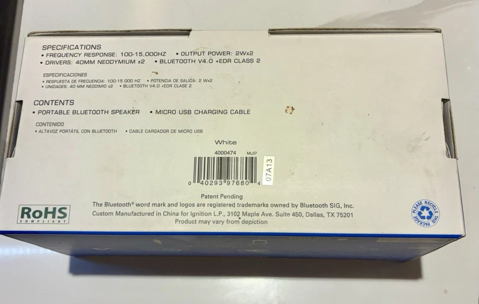 Altavoz portátil Bluetooth AUVIO PBT500 2.0 estéreo blanco nuevo en caja  Foto 3 de 3