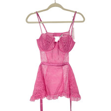 NWT Victoria's Secret Babydoll Top Lingerie Medium Pink Wicked Lace Open Back