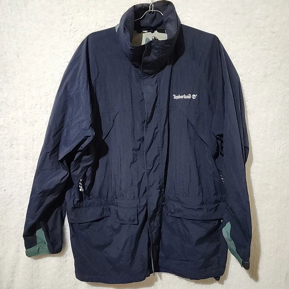 Timberland Weathergear Hombres XL Vintage Rompevientos Capucha Oculta Chaqueta Resistente Foto 2 de 4