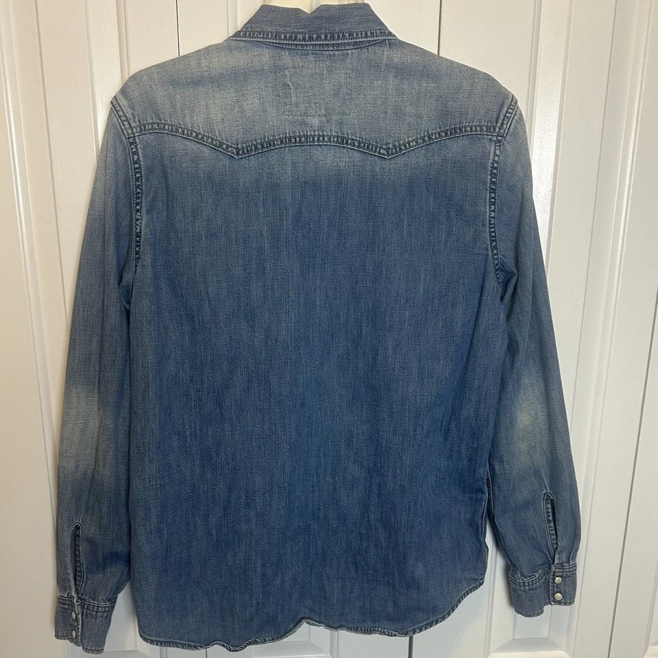 Camisa Western de mezclilla a presión American Eagle Pearl para hombre grande delgada envejecida unisex Foto 2 de 4