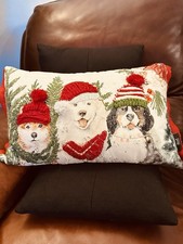 14 in. x 22 Christmas Dogs Pillow, Multi-Colored Embroidery Beaded Reversible